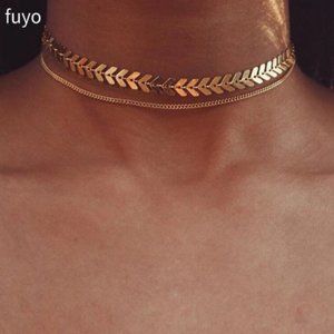 Layered Goldtone Chevron Choker